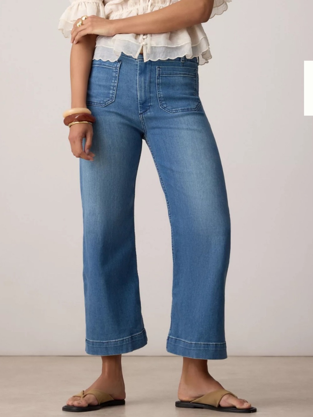 Maeve Colette High-Rise Wide-Leg Cropped Jeans Bright Blue Wash Sz 26